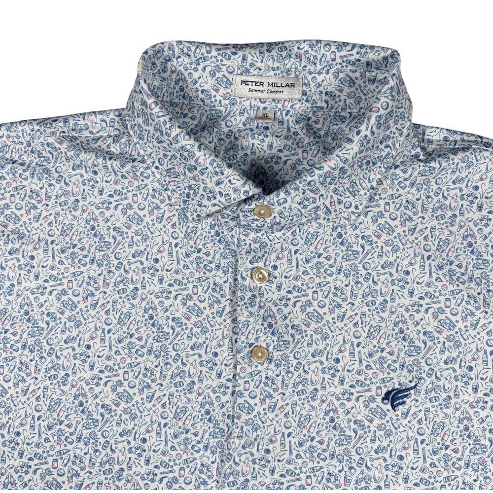 Peter Millar Summer Comfort Bar For The Course Performance Polo Golf Blue XL EUC